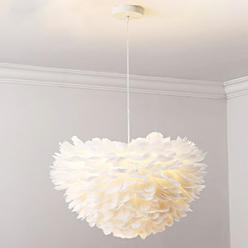 White Feather Hanging Lamp For Simple & Stylish Girls Bedroom Ceiling Lighting