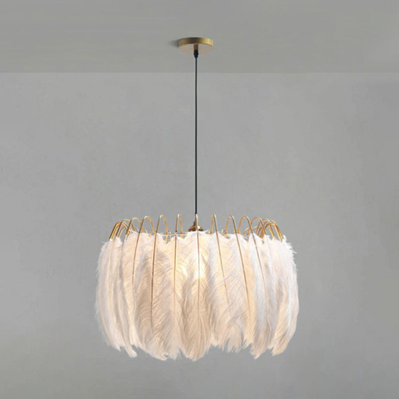 Modern Feather Pendant Light For Living Room In White Round Shape / Small B