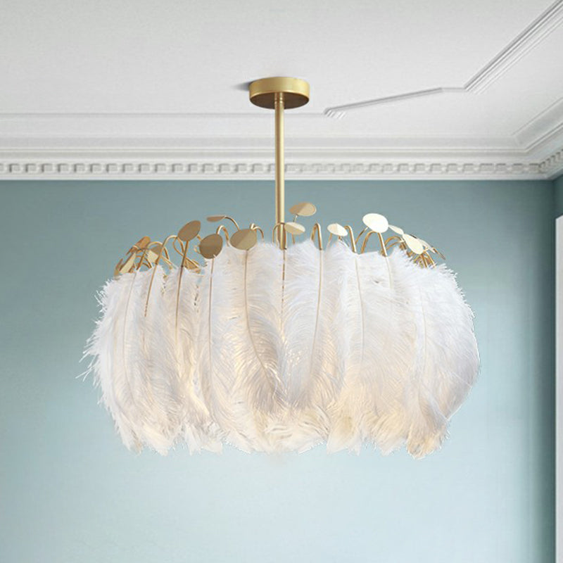 Modern Feather Pendant Light For Living Room In White Round Shape / Small A