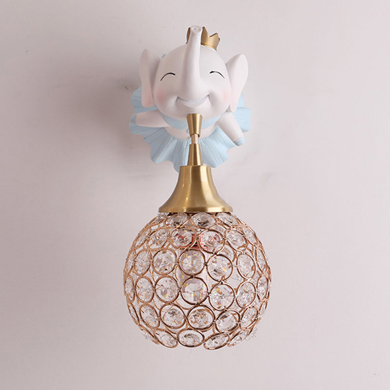 Hollowed Ball Crystal 1 Head Wall Mount Light With Animal Decor - Artistic Bedside Fixture