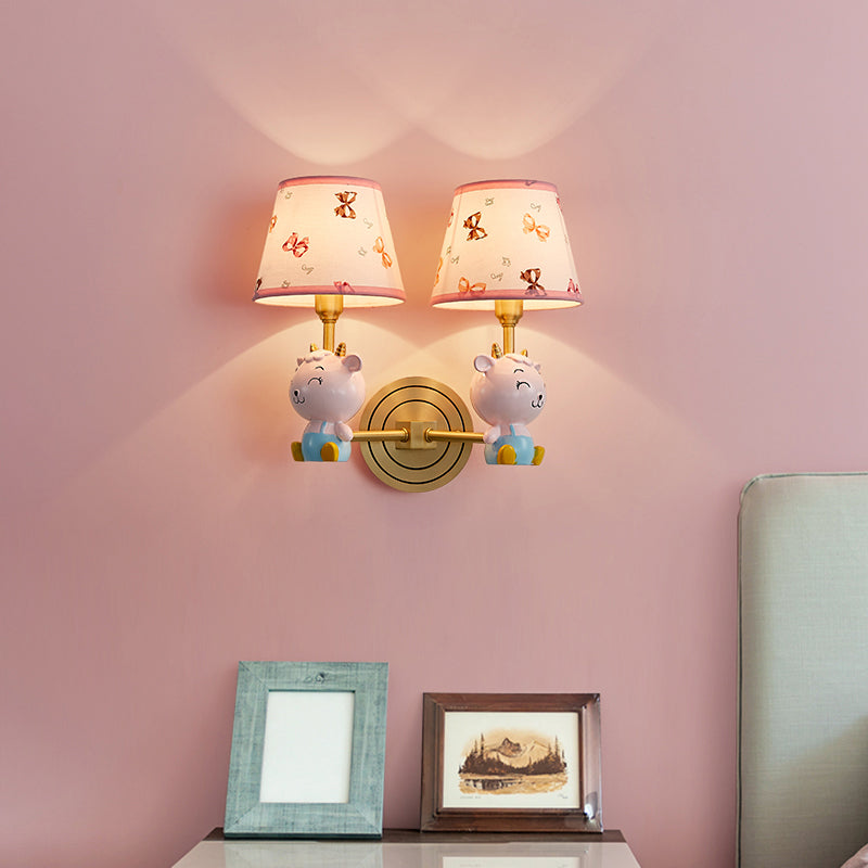Pink Modern Wall Light With Sheep For Kids Bedroom - Empire Shade Fabric Fixture