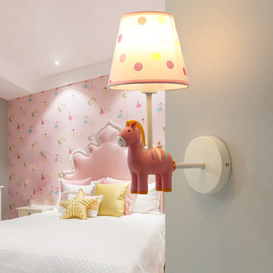 Zebra Wall Lamp - Kids Style Single Light Fixture With Empire Shade For Nursery Pink