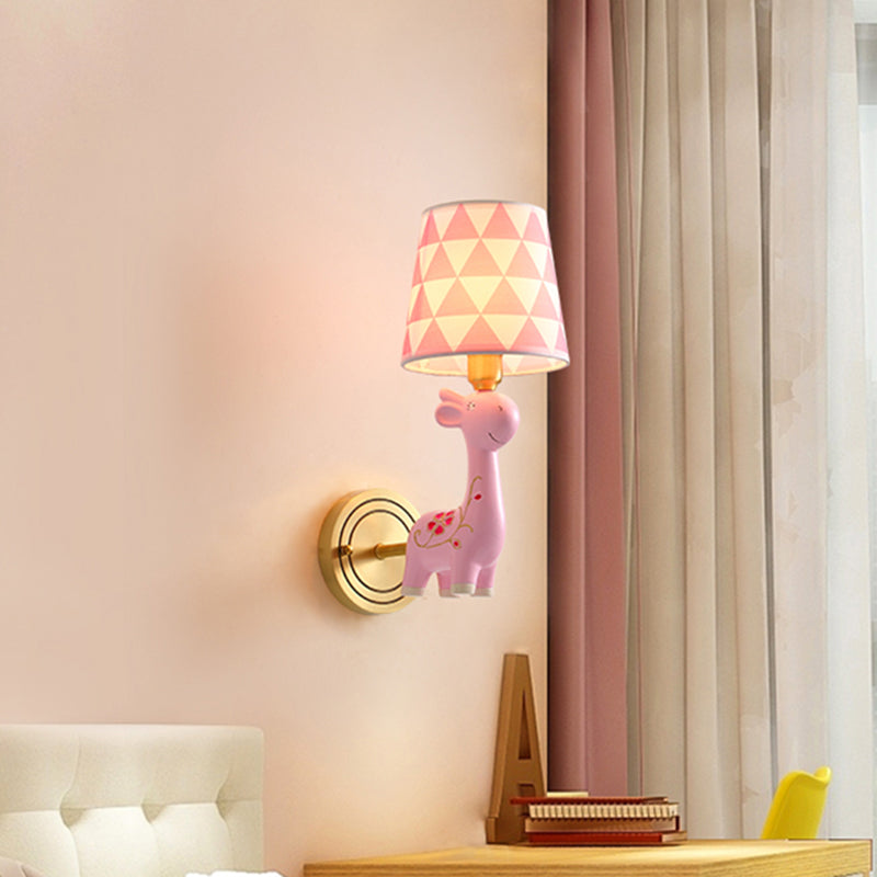 Giraffe Resin Wall Mount Light - Kids Pink Lighting With Fabric Shade 1 /