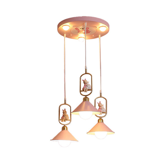 Cartoon Cone Shade Multi Ceiling Light - 6 Bulbs Nursery Suspension Lighting In Metallic Pink With