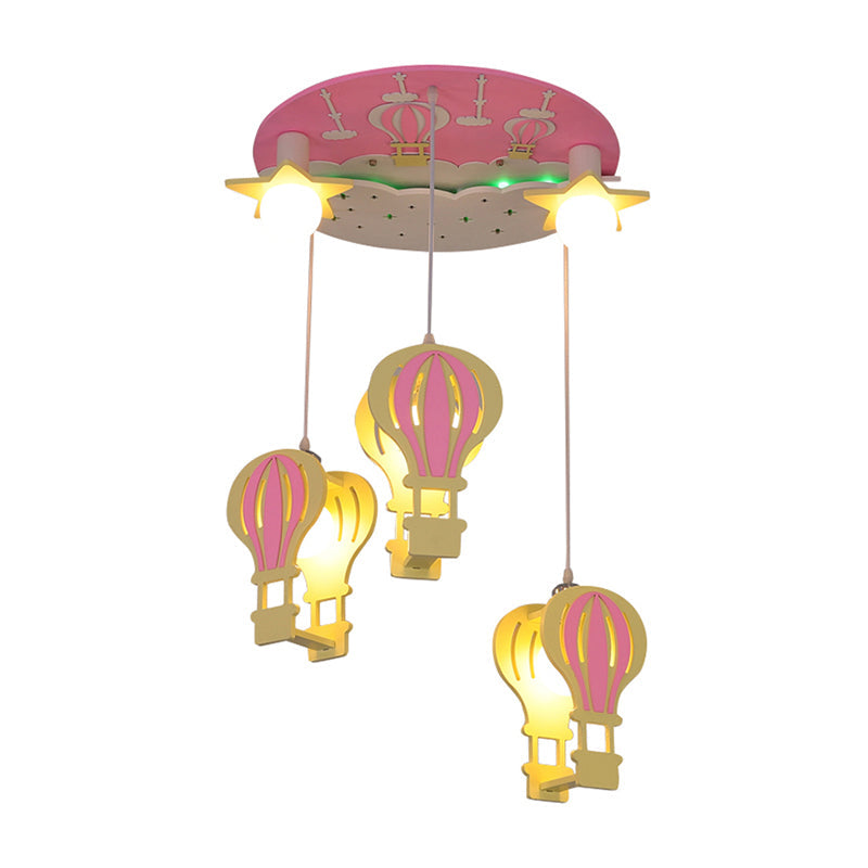Wooden Hot Air Balloon Pendant Light | Kids Bedroom Hanging Lighting 5 Bulbs Included