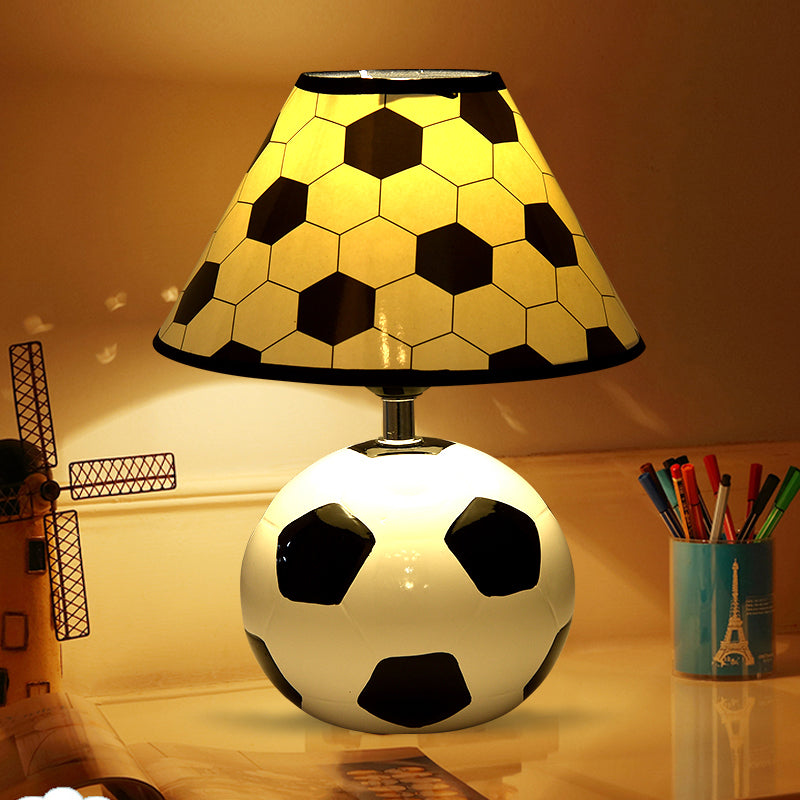 Sleek Ceramic Single Black & White Football Table Lamp For Bedside Black-White