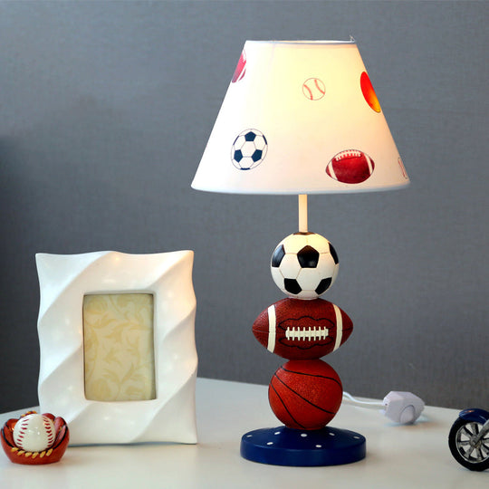 White Resin Sport Balls Nightstand Lamp - Single-Bulb Kids Table Light With Empire Shade / B