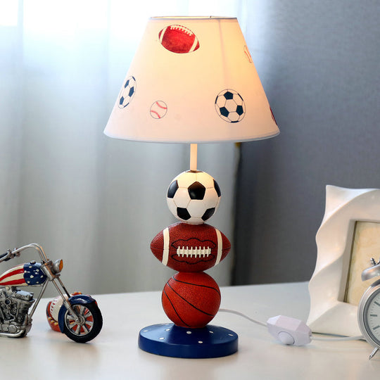 White Resin Sport Balls Nightstand Lamp - Single-Bulb Kids Table Light With Empire Shade