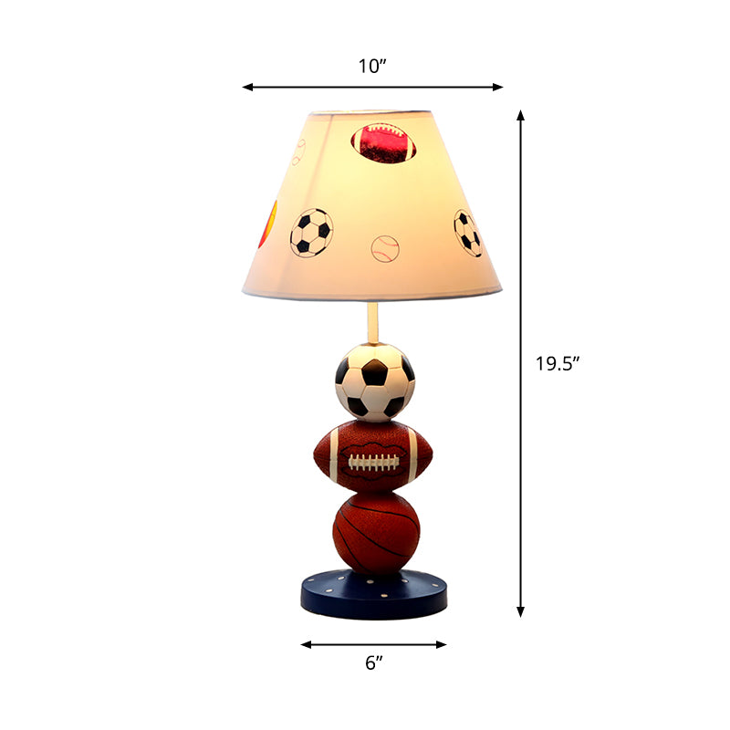 White Resin Sport Balls Nightstand Lamp - Single-Bulb Kids Table Light With Empire Shade