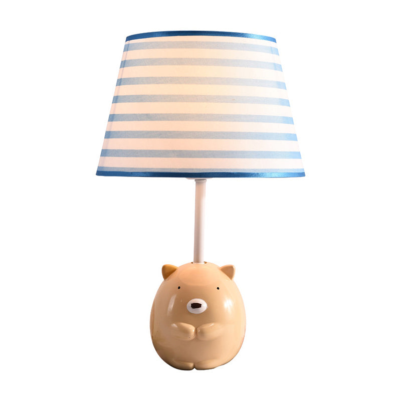 Kids Bear Nightstand Lamp - Resin Base Tapered Fabric Shade Apricot Color