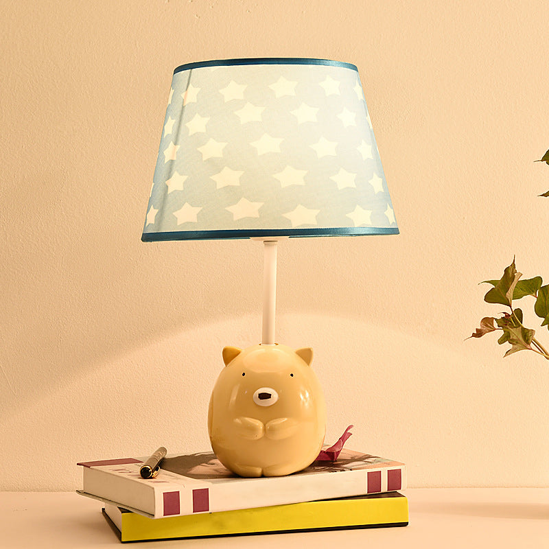 Kids Bear Nightstand Lamp - Resin Base Tapered Fabric Shade Apricot Color / B