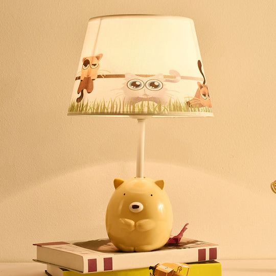 Kids Bear Nightstand Lamp - Resin Base Tapered Fabric Shade Apricot Color / D