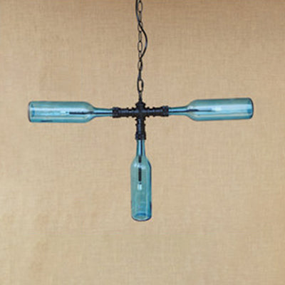 Vintage Style 3-Light Bottle Glass Chandelier With Smoke Grey/Blue Shades - Perfect For Bar Pendant