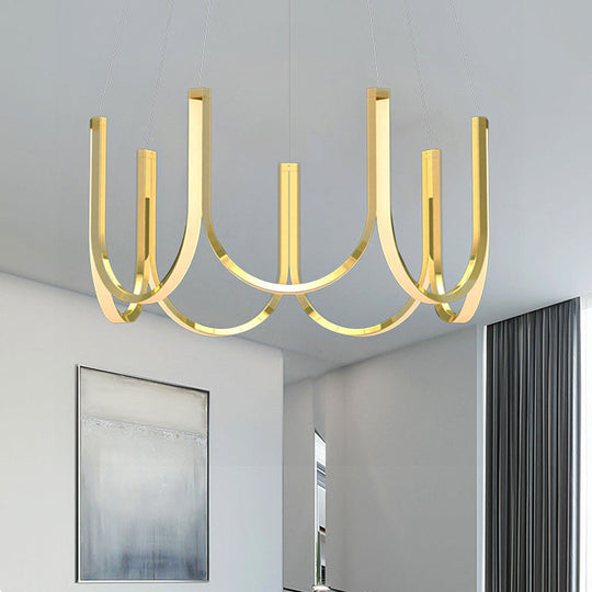 Contemporary Black & White U-Shaped Led Chandelier Pendant With Gold Accents - White/Warm Light