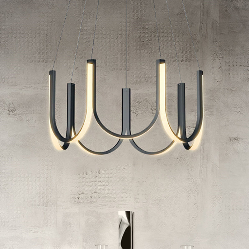 Contemporary U-Shaped LED Chandelier Light: Black/White/Gold Acrylic Ceiling Pendant (White/Warm Light)