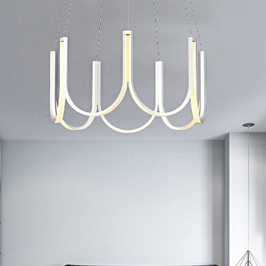 Contemporary Black & White U-Shaped Led Chandelier Pendant With Gold Accents - White/Warm Light /