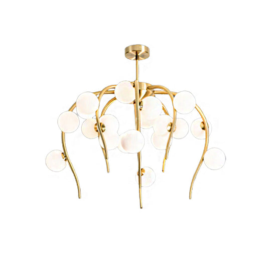 Modern Black/Gold Iron Chandelier With Matte White Balls - 15/20-Light Dining Room Hanging Lamp
