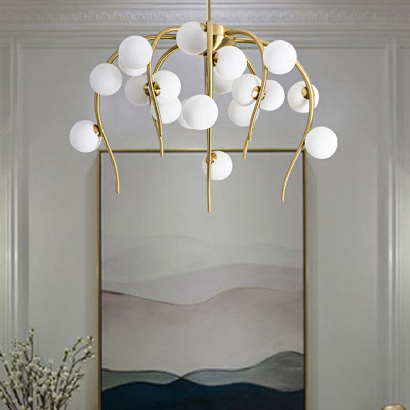 Modern Black/Gold Iron Chandelier With Matte White Balls - 15/20-Light Dining Room Hanging Lamp 20 /