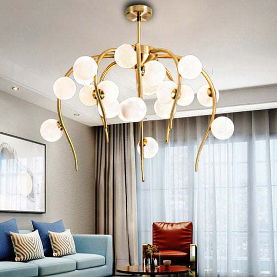 Modern Black/Gold Iron Chandelier With Matte White Balls - 15/20-Light Dining Room Hanging Lamp