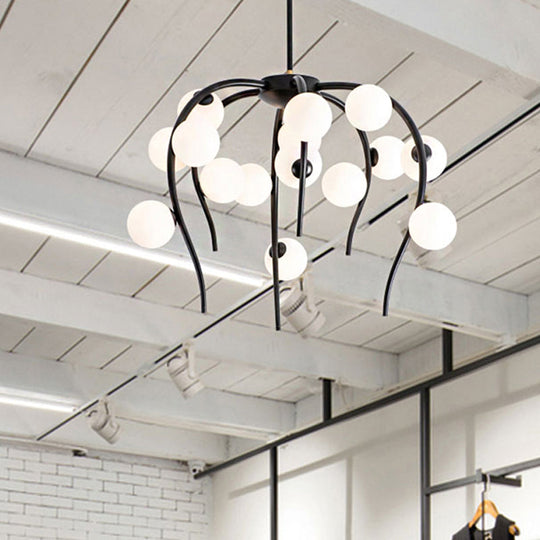 Modern Black/Gold Iron Chandelier With Matte White Balls - 15/20-Light Dining Room Hanging Lamp 15 /