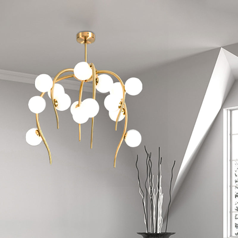 Modern Black/Gold Iron Chandelier With Matte White Balls - 15/20-Light Dining Room Hanging Lamp 15 /