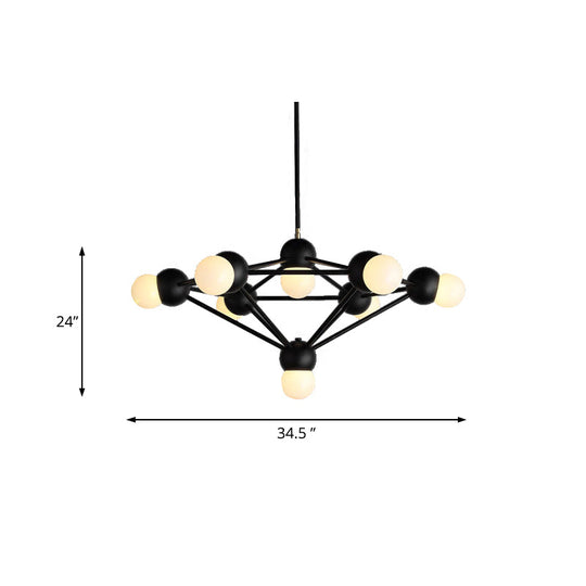 Geometric Metal Arm Chandelier 6/8/10-Light Living Room Hanging Light In Black/Gold