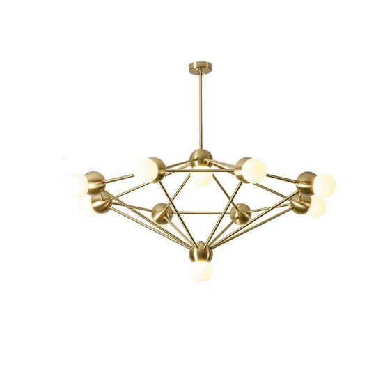 Geometric Metal Arm Chandelier 6/8/10-Light Living Room Hanging Light In Black/Gold