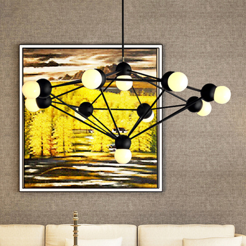 Geometric Metal Arm Chandelier 6/8/10-Light Living Room Hanging Light In Black/Gold 10 / Black