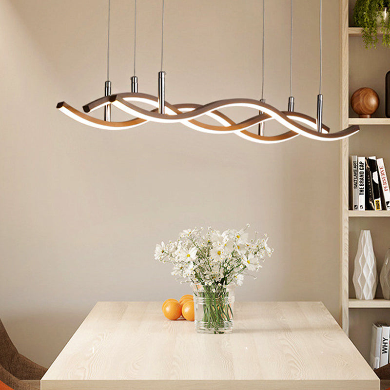 Golden LED Pendant Chandelier with Wavy Design - 22"/27"/41" Wide - Acrylic - White/Warm Light