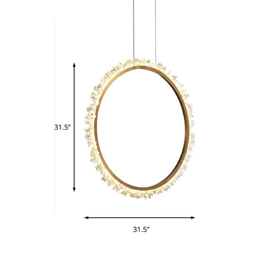 Crystal Golden LED Ring Chandelier Pendant Light - 16"/23.5"/31.5" Diameter - White/Warm/Natural Light Options