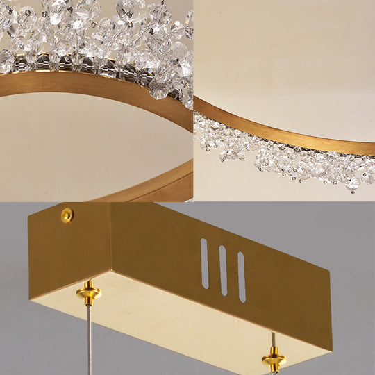 Crystal Golden LED Ring Chandelier Pendant Light - 16"/23.5"/31.5" Diameter - White/Warm/Natural Light Options