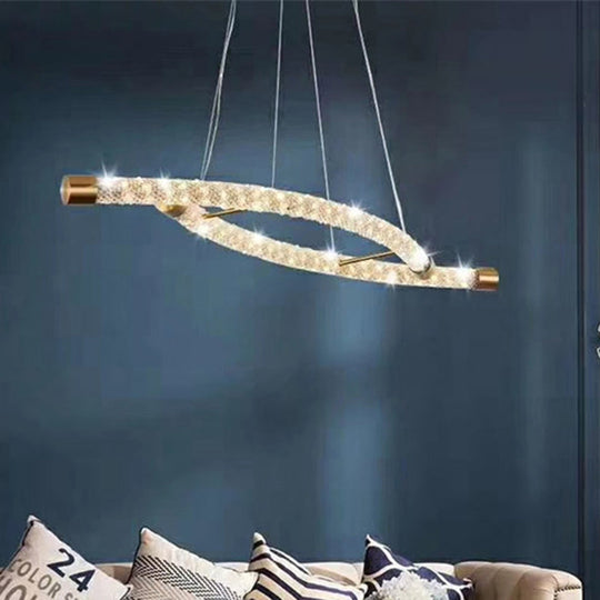 Modernist Crystal Gold Led Chandelier Pendant - Rope-Shaped Living Room Light Fixture