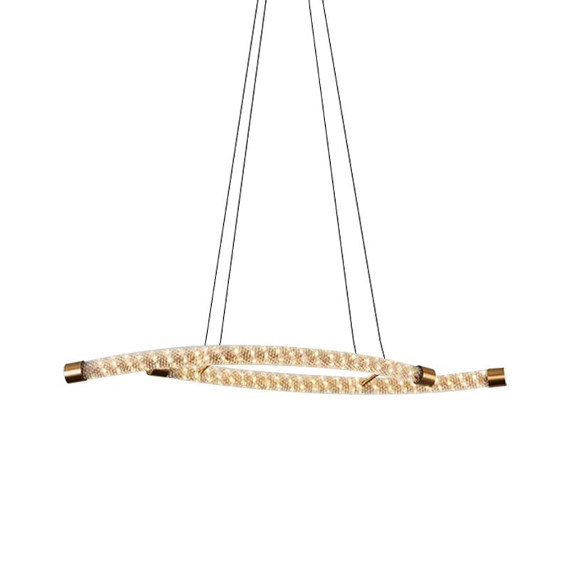 Modernist Crystal Gold LED Rope Pendant Chandelier - Stunning Living Room Ceiling Light Fixture
