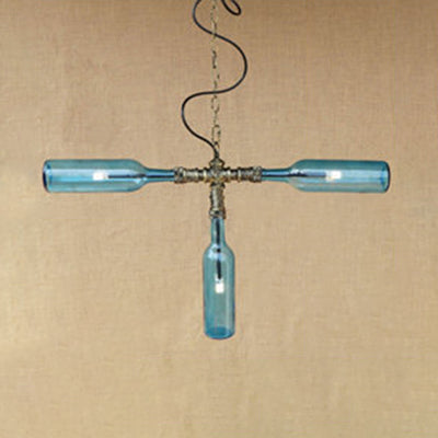 Antique Stylish Hanging Pendant Light: Glass Chandelier Lamp In Blue/Clear - Perfect For Dining Room