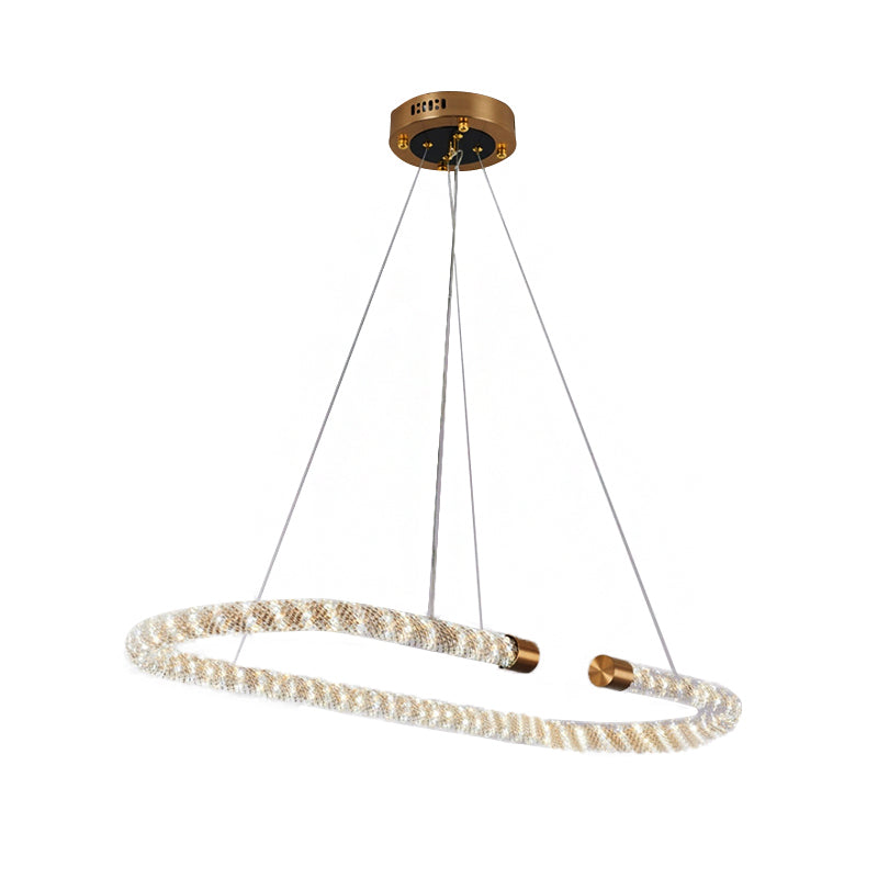 31.5" LED Kitchen Pendant Chandelier with Rope Crystal Shade - Golden Ceiling Fixture