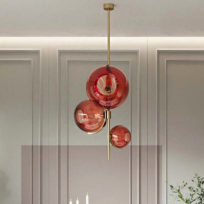 Modern Red Glass Chandelier - Stylish 3-Head Dining Room Pendant Light