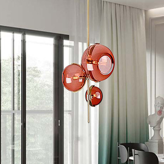 Modern Red Glass Chandelier - Stylish 3-Head Dining Room Pendant Light
