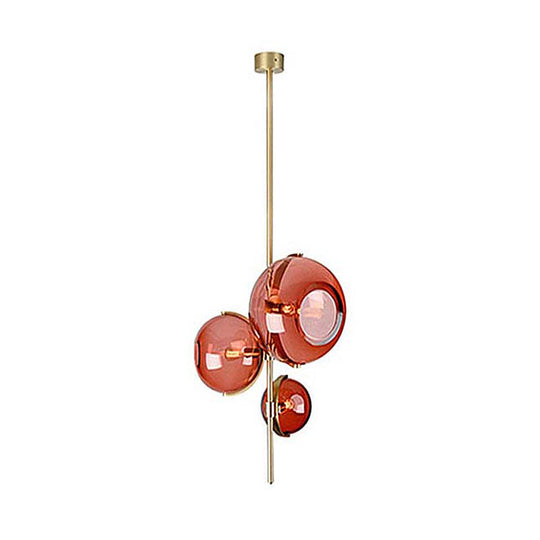 Modern Red Glass Chandelier - 3-Head Pendant Light For Dining Room