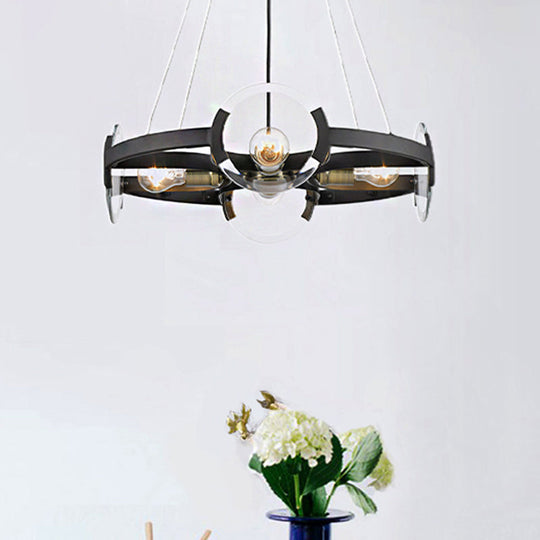 Modern Black Round Chandelier Pendant - Metallic 4-Light Ceiling Fixture with Exposed Bulb Design