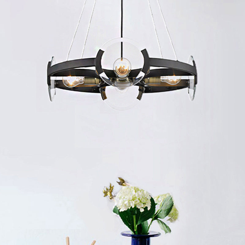 Modern Metallic Black Round Chandelier Pendant With 4-Light Exposed Bulb Design