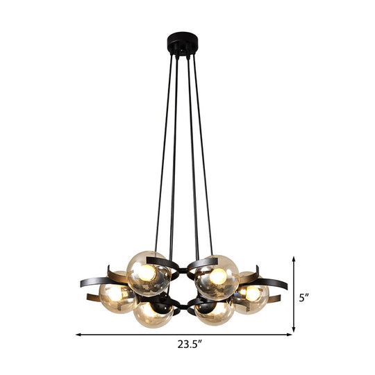 Contemporary 6-Light Black Chandelier With Clear Glass Ball Pendant For Dining Room