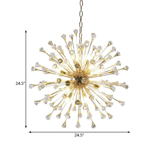 Postmodern LED Golden Urchin Chandelier with Crystal Accents