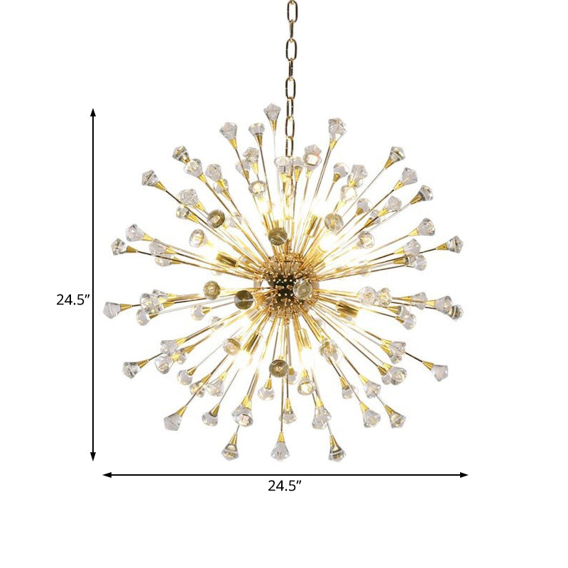 Modern Led Golden Urchin Chandelier With Crystal Accents