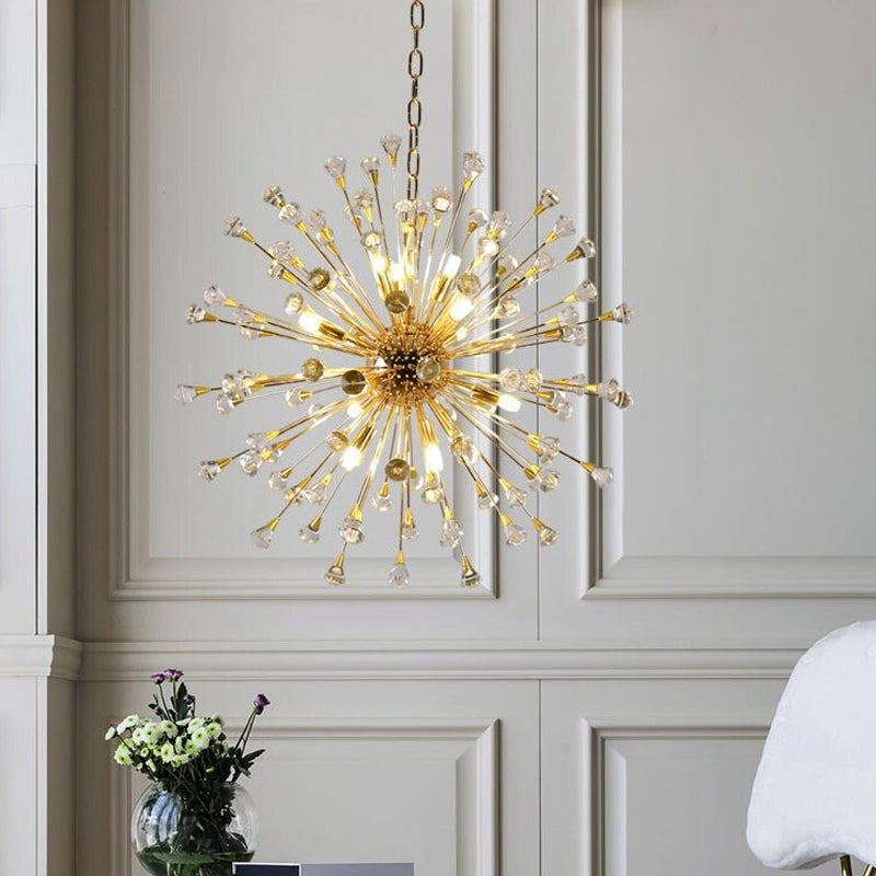 Modern Led Golden Urchin Chandelier With Crystal Accents