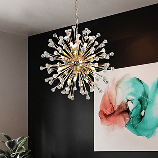 Postmodern LED Golden Urchin Chandelier with Crystal Accents