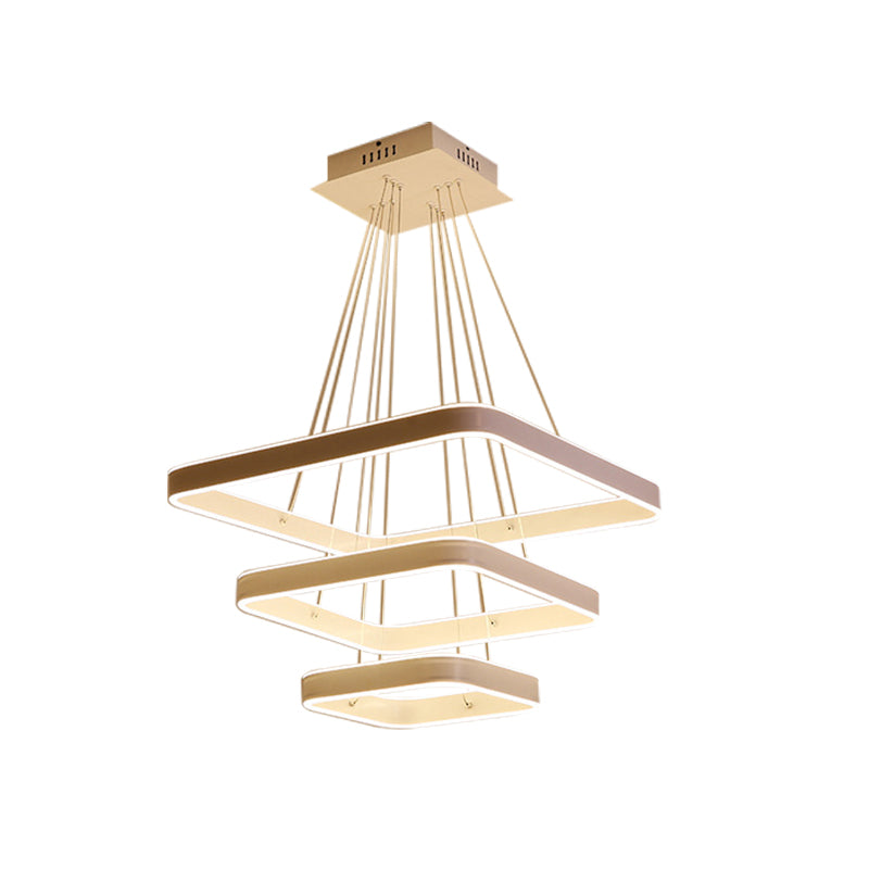 Modern LED Ceiling Chandelier: White 3-Tiered Square Hanging Light Fixture in Multi-Light Tones