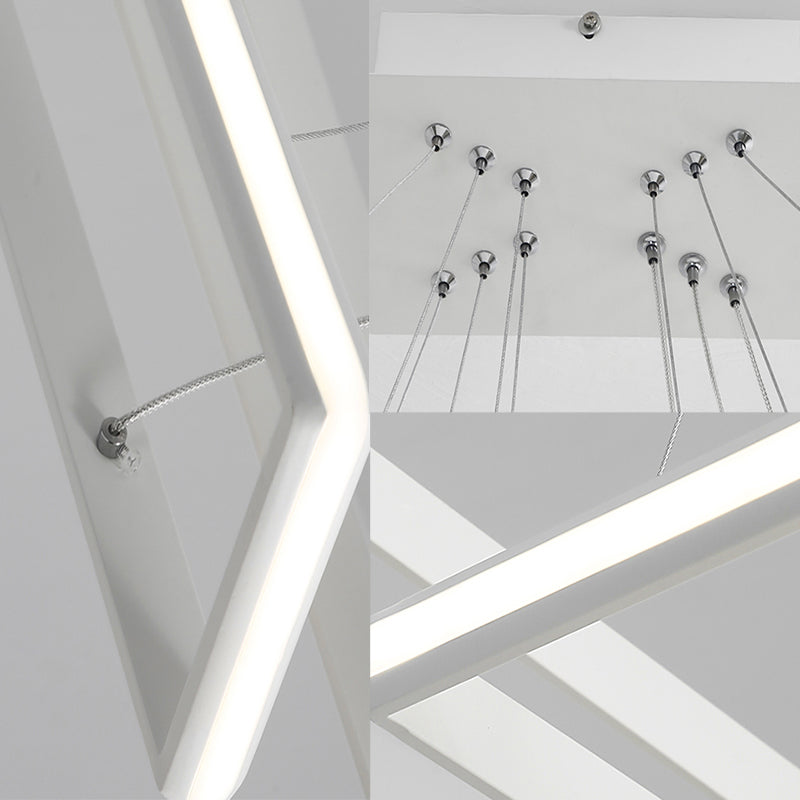 Modern Acrylic Rectangular Chandelier: Tiered Design, 3-Light, Black/White LED, White/Warm Light