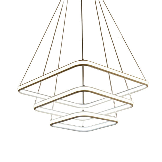 Minimalist White Acrylic Hanging Chandelier - Square LED Ceiling Pendant (White/Warm Light)