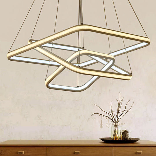 Minimalist White Acrylic Hanging Chandelier - Square LED Ceiling Pendant (White/Warm Light)