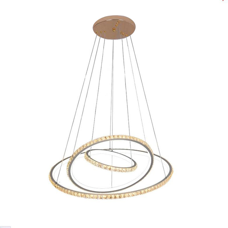 LED Crystal Chandelier Light Fixture, Modern Gold/Silver Ceiling Pendant with 3 Rings, Warm and White Lighting Options